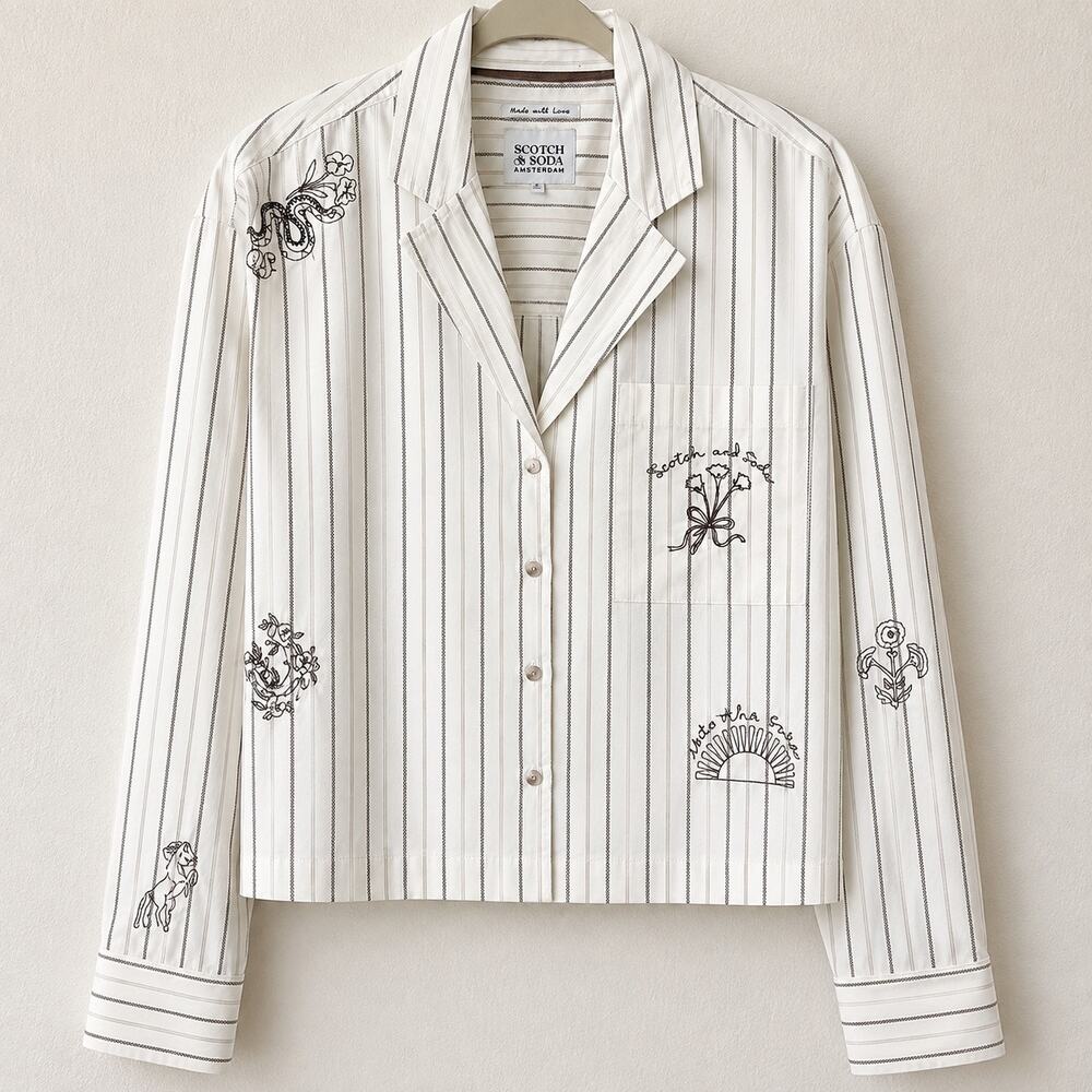 Scotch & Soda Amsterdam Embroidered Striped Button-Up Shirt Size S NWT